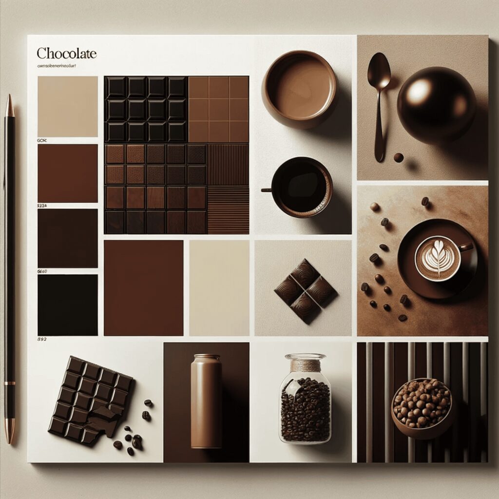 Timeless moodboard with coffee, chocolate and milk tones